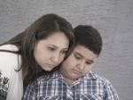 Mother And Son With Sad Expression Stock Photo