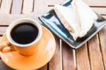 Hot Coffee Cup And Sandwiches Stock Photo