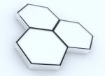 Three Blank Hexagon Box Display Stock Photo