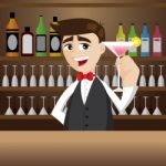 Cartoon Bartender With Glass Of Cocktail Stock Photo