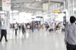 Blurred Background At Airport Terminal With Bokeh Light Stock Photo
