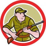 Hunter Carrying Rifle Circle Cartoon Stock Photo