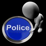 Police Button Shows Law Enforcement And Emergency Assistance Stock Photo