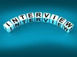 Interview Blocks Mean Conversation Or Dialogue When Interviewing Stock Photo