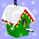 Birdhouse Decorated For Christmas Stock Photo