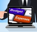 Budget Expenses Keys Displays Company Accounts And Budgeting Stock Photo