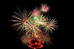 Fireworks Light Up In The Night Sky, Dazzling Scene Stock Photo
