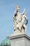 Statue Of Young Man Led To A New Battle By Athena On The Castle Stock Photo