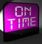 On Time Digital Clock Means Punctual And Not Late Stock Photo