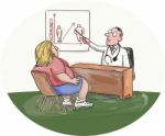Obese Woman Patient Doctor Caricature Stock Photo