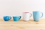 Mug And Cup On Wood Table Stock Photo