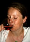 Woman Drinking Red Wine Stock Photo