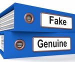 Fake Genuine Folders Show Real Or Imitation Products Stock Photo