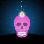 Halloween Skull Graveyard Thunderbolt Lightning Background Stock Photo