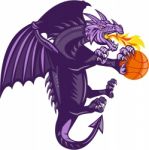 Dragon Fire Holding Basketball Isolated Retro Stock Photo