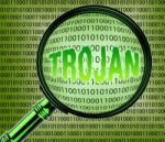 Computer Trojan Represents Database Magnifier And Infected Stock Photo