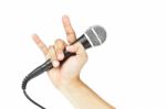 Microphone For Karaoke And Hand Stock Photo