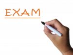 Exam On Whiteboard Means Tests And Examinations Stock Photo