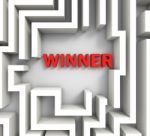 Winner In Maze Shows Puzzle Solution Stock Photo