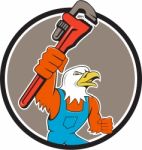 Bald Eagle Plumber Monkey Wrench Circle Cartoon Stock Photo