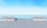 Beach Lounge With Sundeck On Sea View And Blue Sky Background-3d Stock Photo