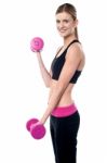 Fitness Female Instructor Lifting Dumbbells Stock Photo