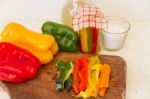 Homemade Preparation Of Pickled Organic Healthy Peppers Stock Photo