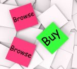 Browse Buy Post-it Notes Show Shopping Around And Purchasing Stock Photo