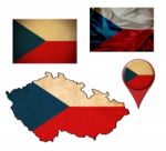 Grunge Czech Republic Flag, Map And Map Pointers Stock Photo