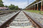 Railway Tract At Train Station In Thailand Stock Photo