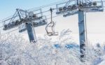 Ski Chair Lift Is Covered By Snow In Winter, Korea Stock Photo