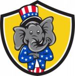 Republican Elephant Mascot Arms Crossed Shield Cartoon Stock Photo