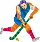 Field Hockey Player Running With Stick Low Polygon Stock Photo