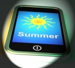 Summer On Phone Displays Summertime Season Stock Photo