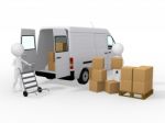 3d Workers Loading Boxes To Van Stock Photo