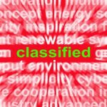 Classified Word Shows Top Secret Or Confidential Document Stock Photo