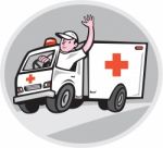 Ambulance Emergency Vehicle Driver Waving Cartoon Stock Photo