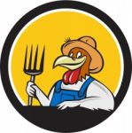 Chicken Farmer Pitchfork Circle Cartoon Stock Photo