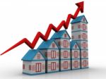 Red Graph And Houses: Growth In Real Estate Stock Photo