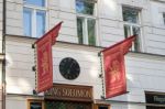 Flags Outside The King Solomon Restaurant In Prague Stock Photo