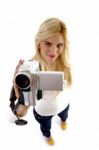 Woman With Camcorder Stock Photo