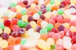 Heap Of Multicolor Soft Jelly Candies Coated With Sugar Stock Photo