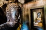 Buddha Statue In A Hallway Stock Photo