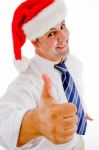 Cheerful Businessman Santa With Thumbs Up Stock Photo