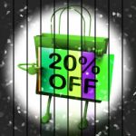 Twenty Percent Reduced On Bags Shows 20 Bargains Stock Photo