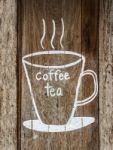 Sketch Chalk Cup Of Coffee And Tea On Wood W Stock Photo