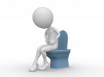 3D Man Sitting On Toilet  Stock Photo