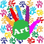 Art Handprint Shows Youths Painted And Colourful Stock Photo
