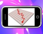 Arrow Falling On Smartphone Shows Financial Crisis Stock Photo