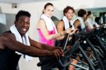 Young people doing exercise Stock Photo